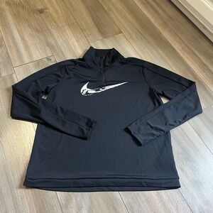 Nike Running Dri-Fit Womens Quarter Zip Pullover Black Large Graphic Swoosh